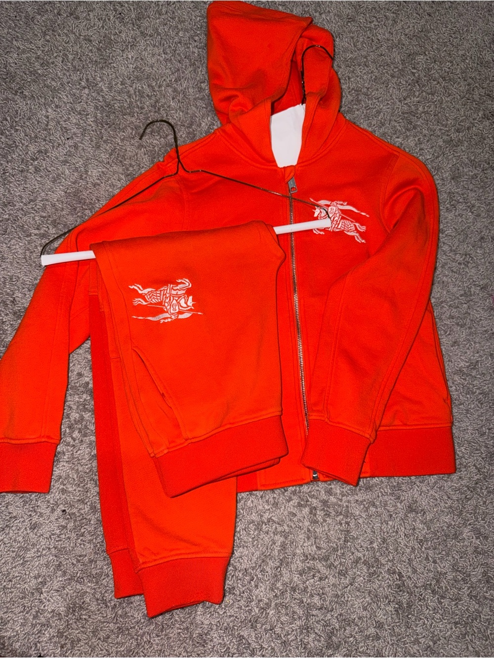 Orange Burberry Hoodie and Sweatpants Set with White logo